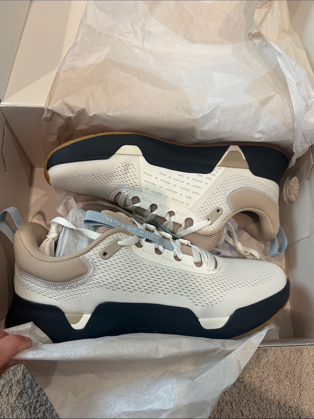 Women's Athletic Sneakers in White, Navy & Beige - Lightweight Everyday Comfort